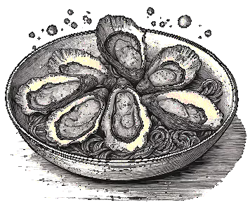 Illustration of fresh oysters on ice