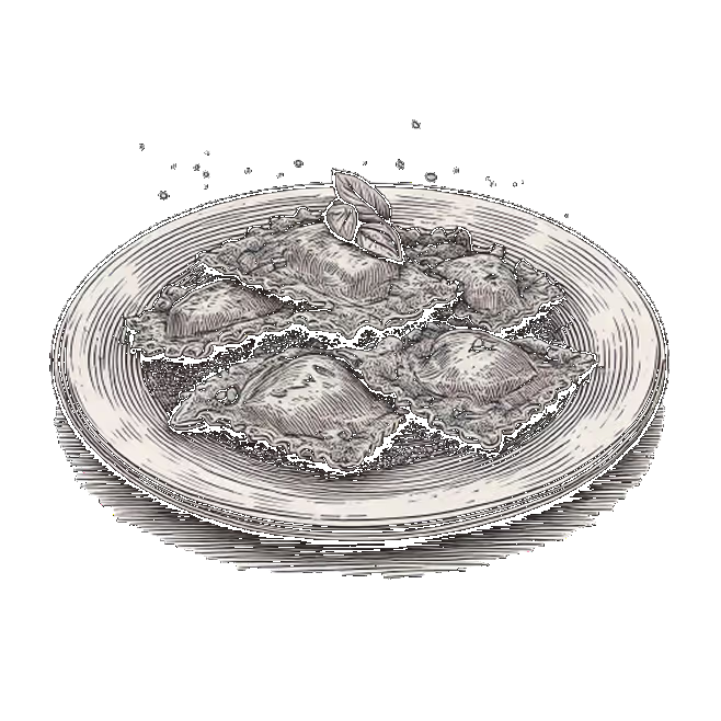 Illustration of a plate of ravioli
