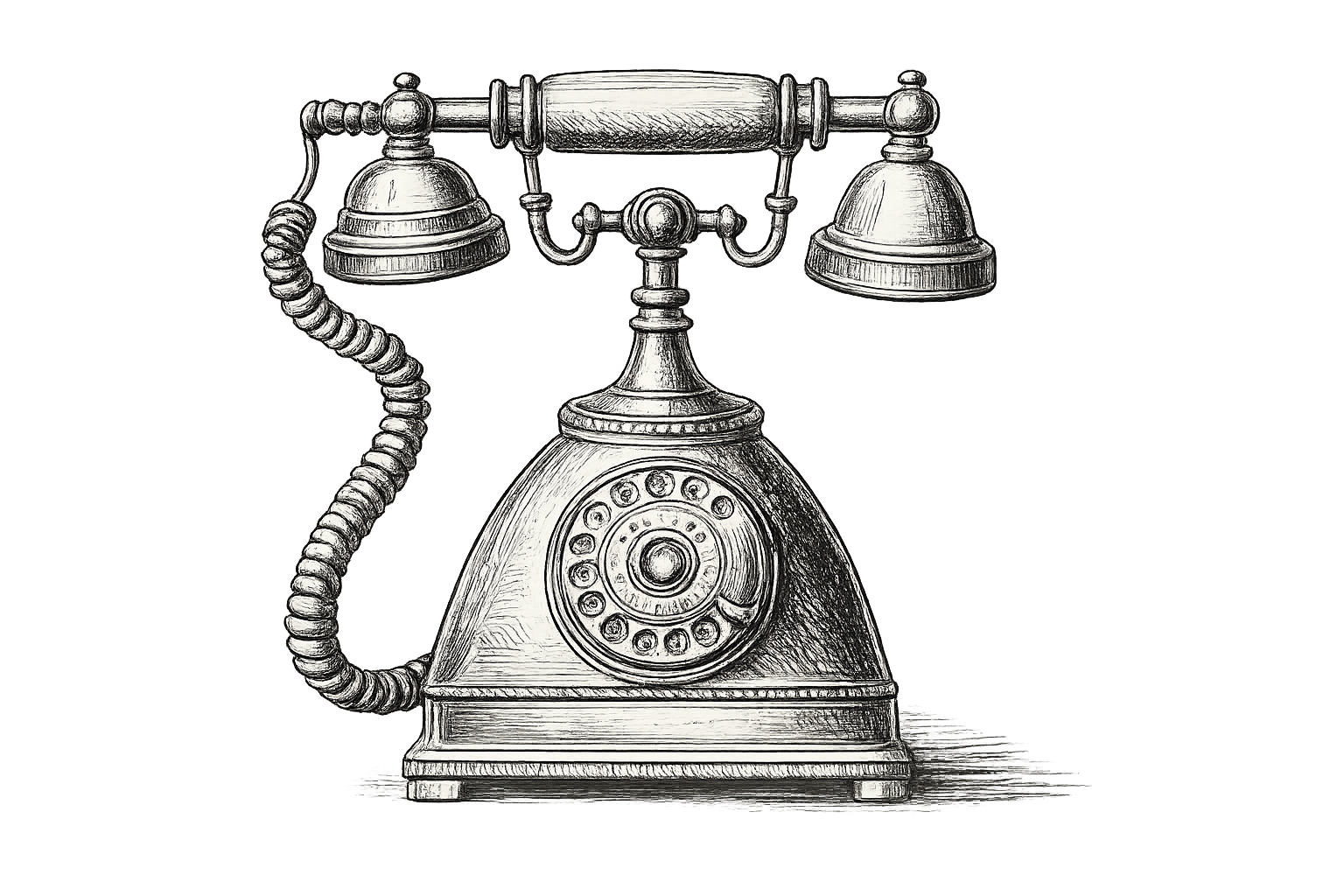 Hand-drawn illustration of a vintage rotary telephone